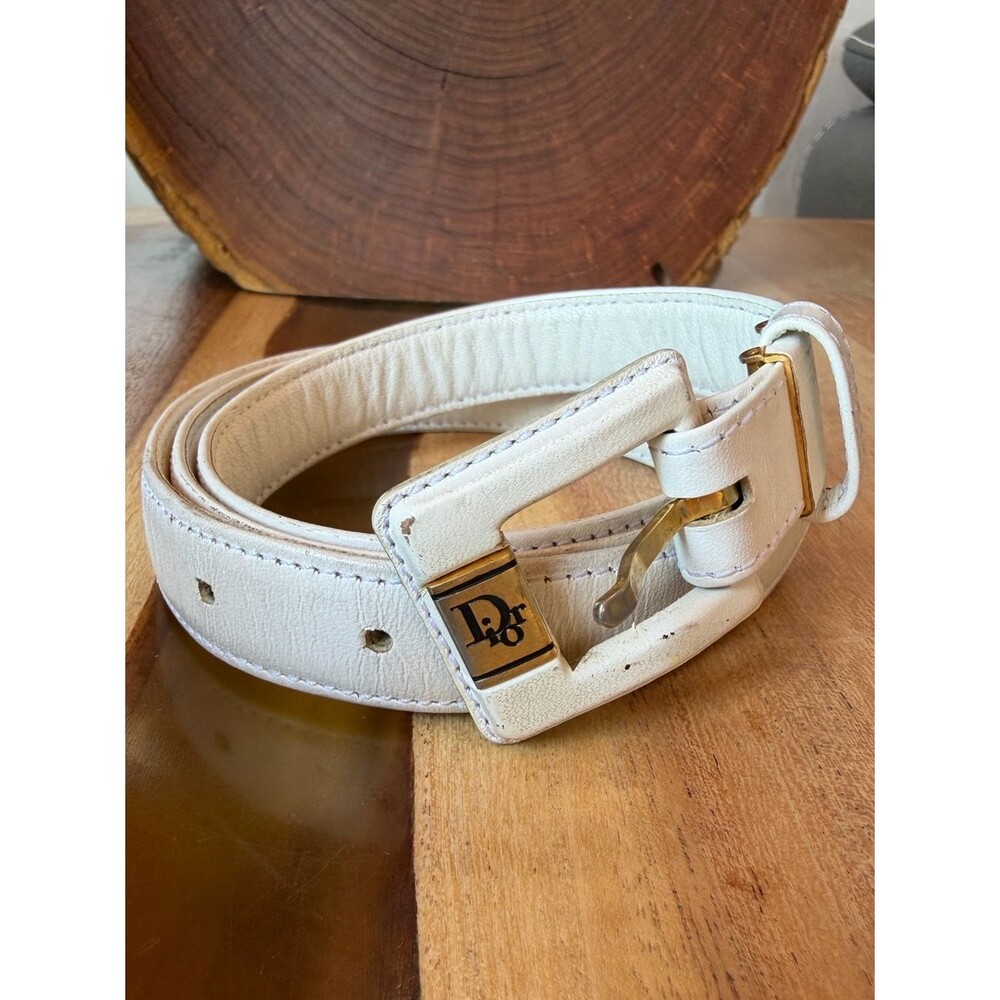 Dior White Leather Belt with Gold-Tone Buckle